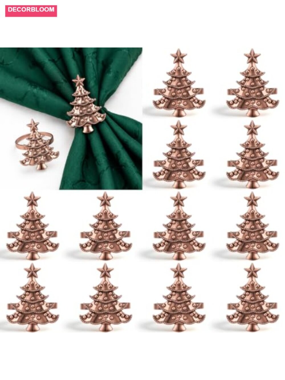 12 Pc Christmas Tree Metal Napkin Rings Holiday Table Decor